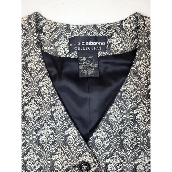 Vintage Liz Claiborne Women's Sz 12 Floral Brocade 5 Button Vest Literary Gothic - Picture 2 of 7